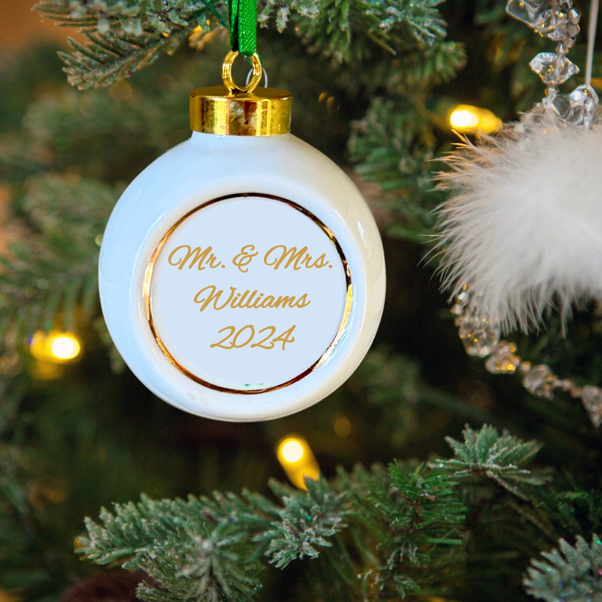 Personalized Cream & Gold Porcelain Ornament - CeCe's Home & Gifts