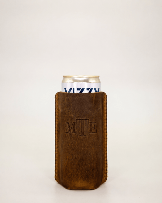 Lindy Leather Personalized Hand-Sewn Leather Slim Can Coolie | CeCe's Home & Gifts