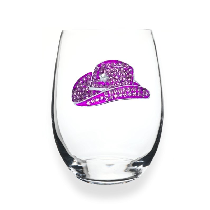 The Queens' Jewels Pink Cowboy Hat Jeweled Stemless Glassware | CeCe's Home & Gifts