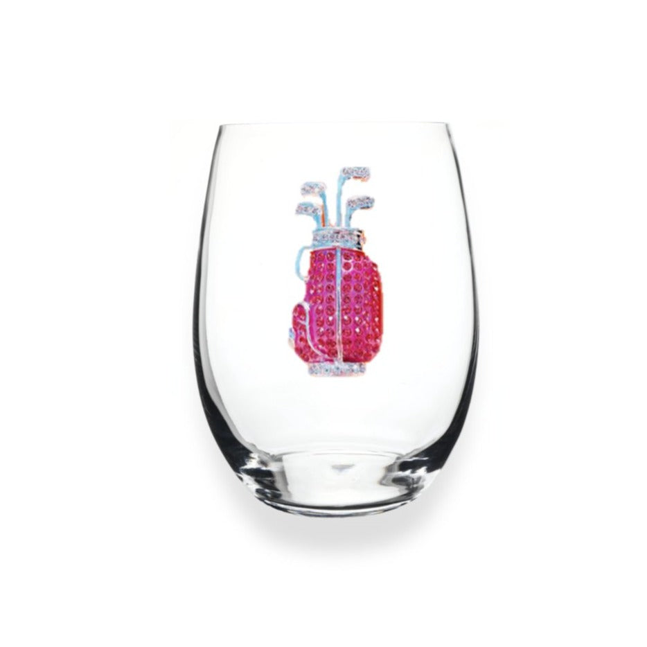 The Queens' Jewels Pink Golf Bag Jeweled Stemless Glass | CeCe's Home & Gifts