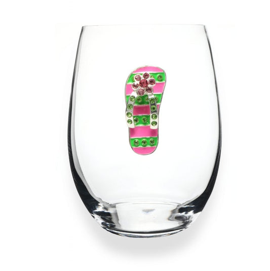 Pink & Green Flip Flop Jeweled Stemless Glassware - CeCe's Home & Gifts