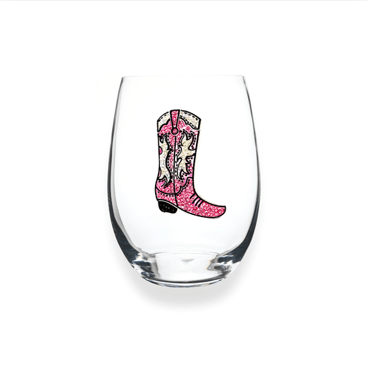 Pink Jeweled Cowboy Boot Stemless Glassware - CeCe's Home & Gifts