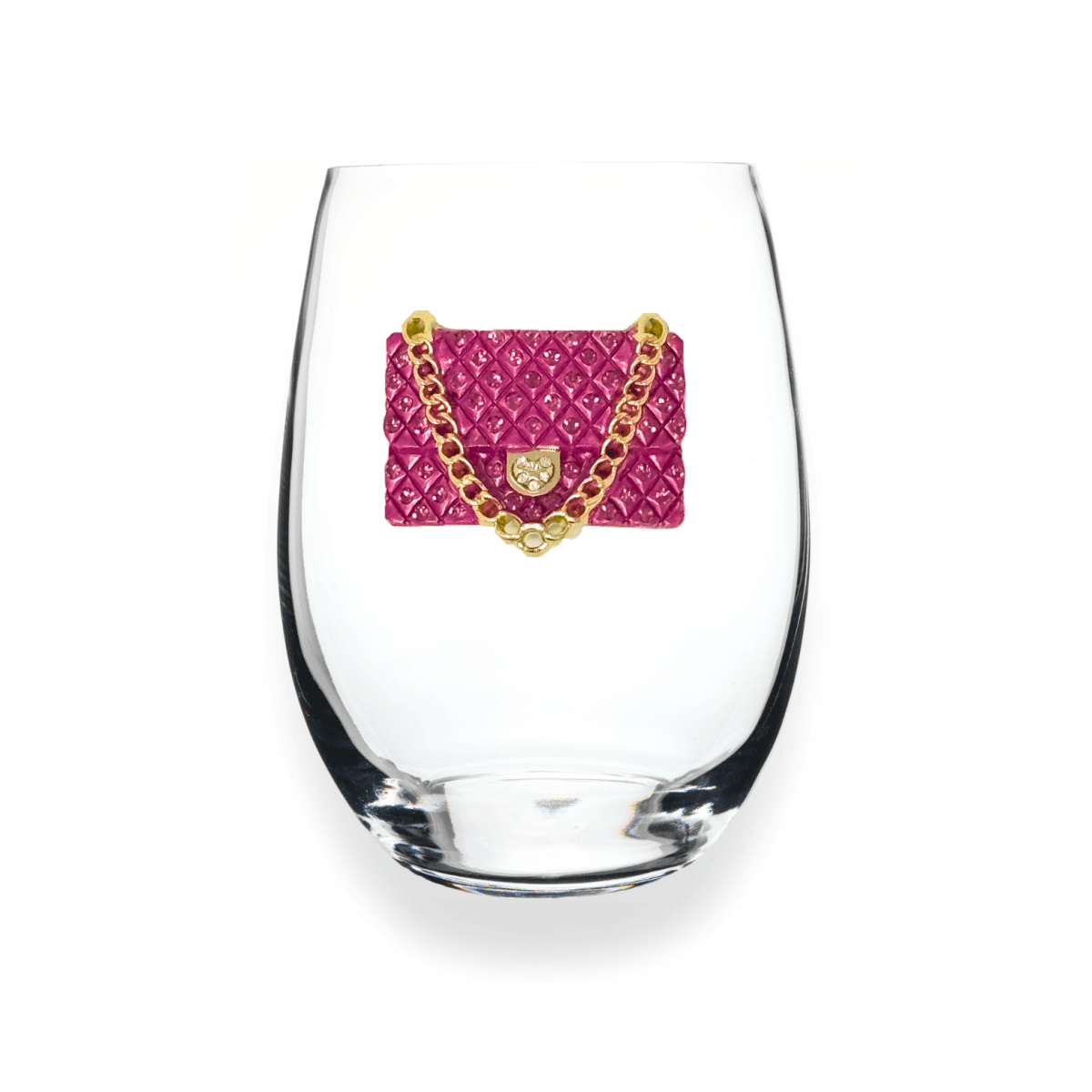 The Queens' Jewels Pink Purse Jeweled Stemless Glassware | CeCe's Home & Gifts