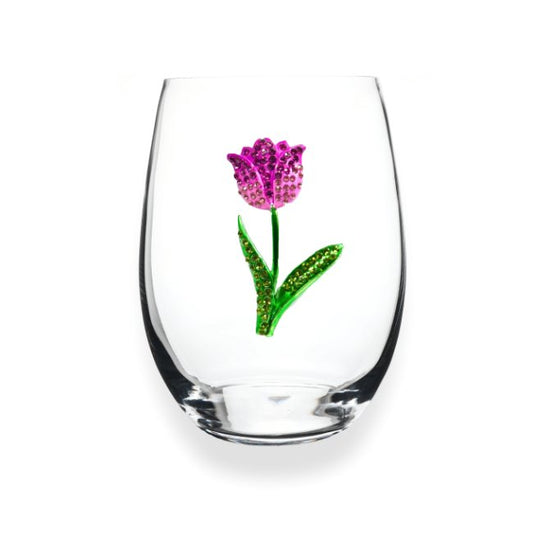 Pink Tulip Jeweled Stemless Glassware - CeCe's Home & Gifts