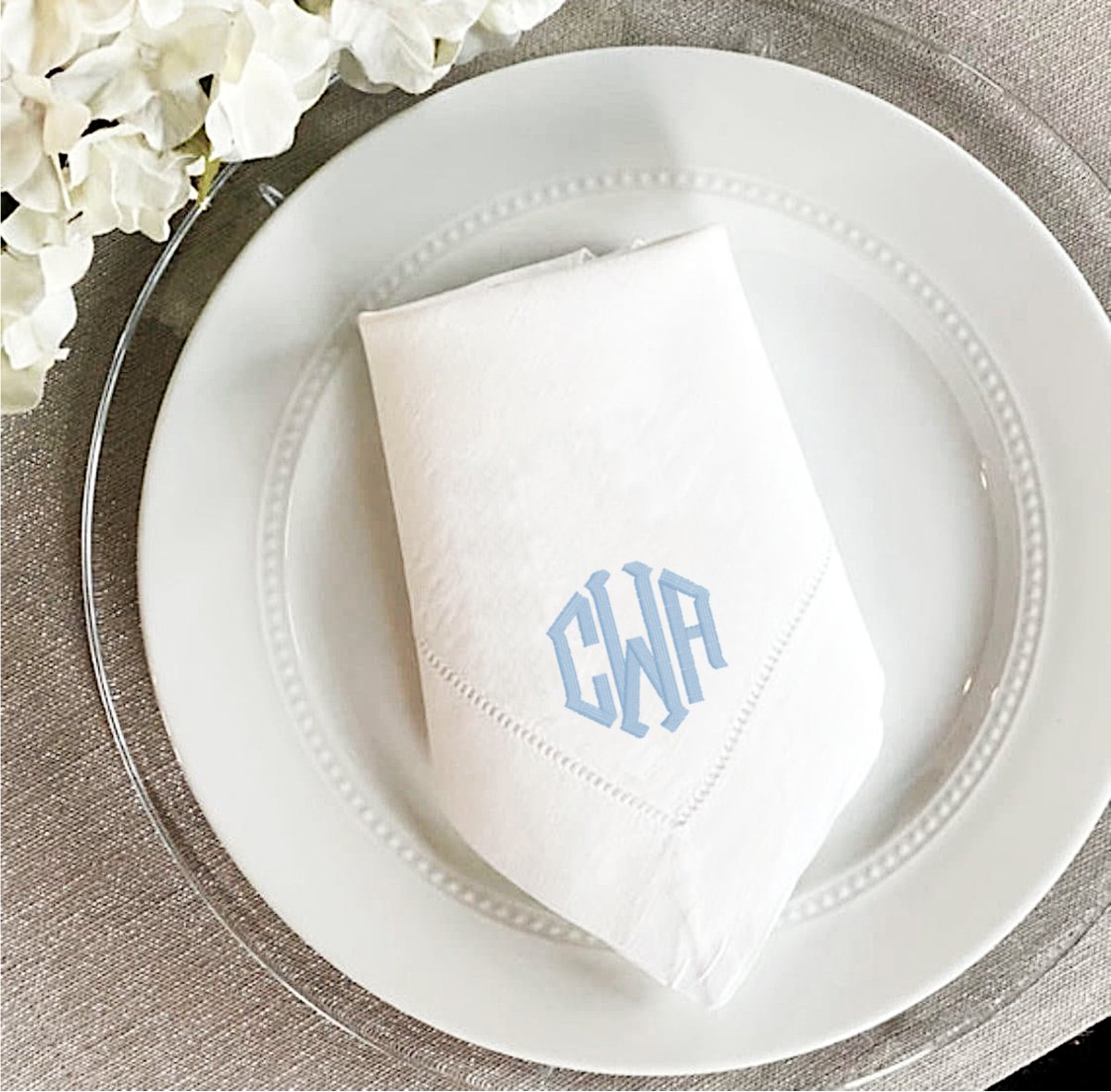 CeCe's Home & Gifts Point Monogrammed Linen Dinner Napkin | CeCe's Home & Gifts