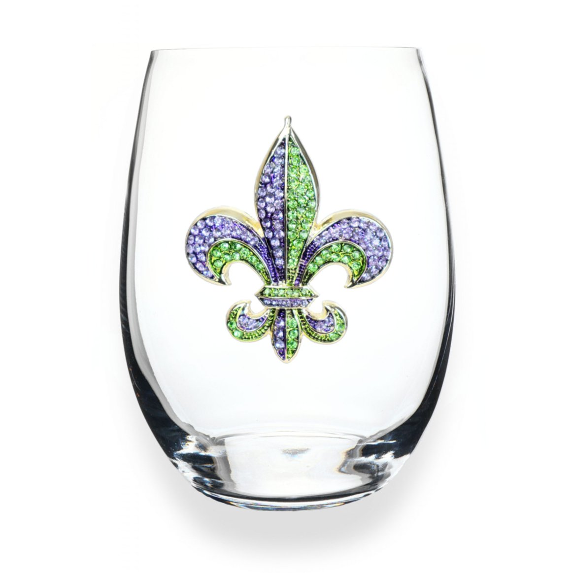 The Queens' Jewels Purple & Green Diamond Fleur de Lis Stemless Glassware | CeCe's Home & Gifts