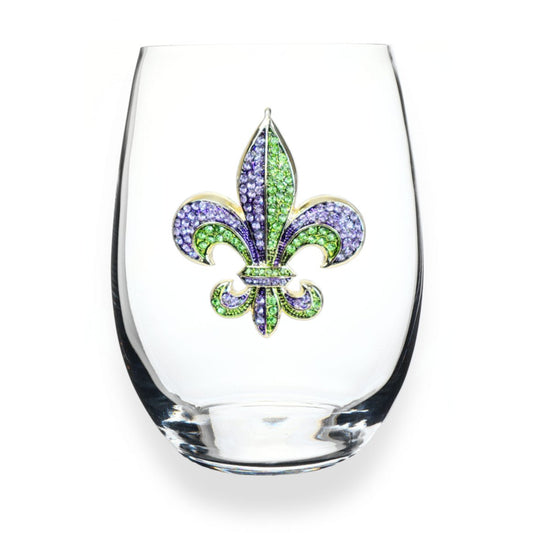Purple & Green Diamond Fleur de Lis Stemless Glassware - CeCe's Home & Gifts