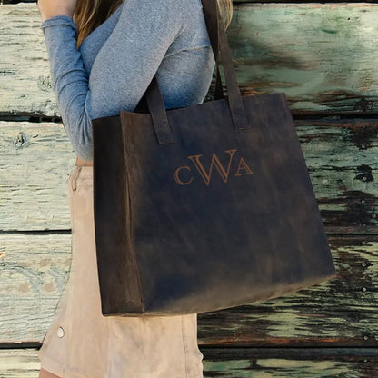 Lindy Leather Raw Edge Genuine Leather Tote Bag | CeCe's Home & Gifts