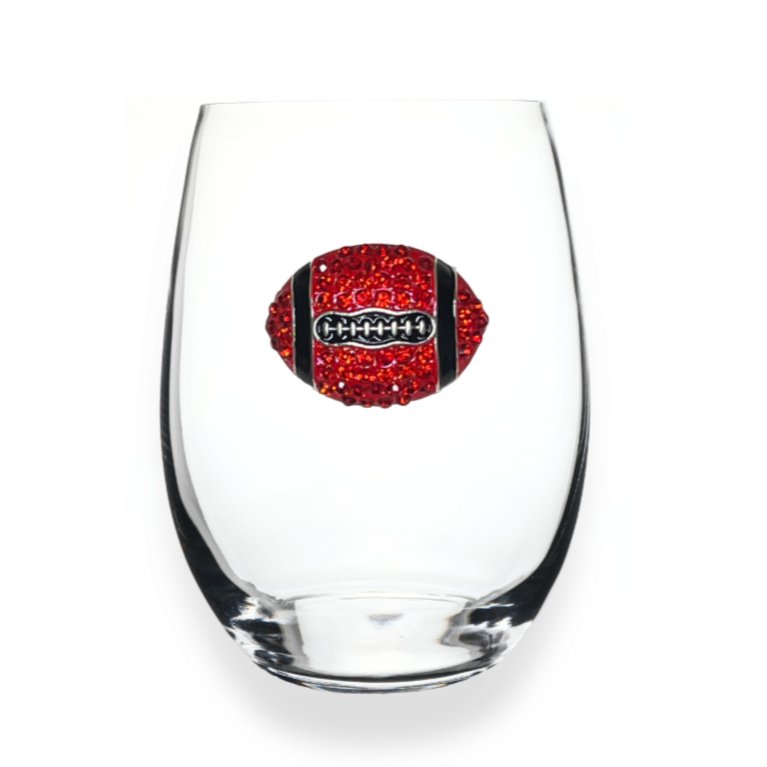 The Queens' Jewels Red and Black Football Jeweled Stemless Glassware | CeCe's Home & Gifts