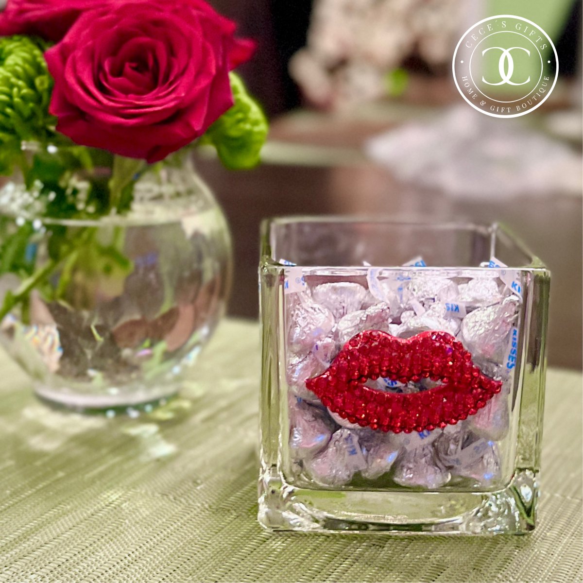 Red Lips Jeweled Decorative Glass Bowl - CeCe's Home & Gifts