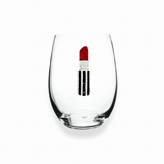 The Queens' Jewels Red Lipstick Jeweled Stemless Glassware | CeCe's Home & Gifts
