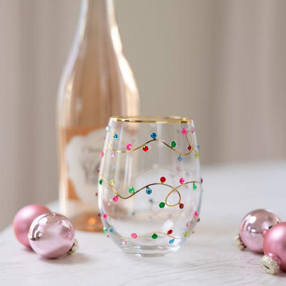 Mary Square Rhinestone Lights Stemless Wine Glass | CeCe's Home & Gifts