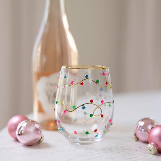 Mary Square Rhinestone Lights Stemless Wine Glass | CeCe's Home & Gifts