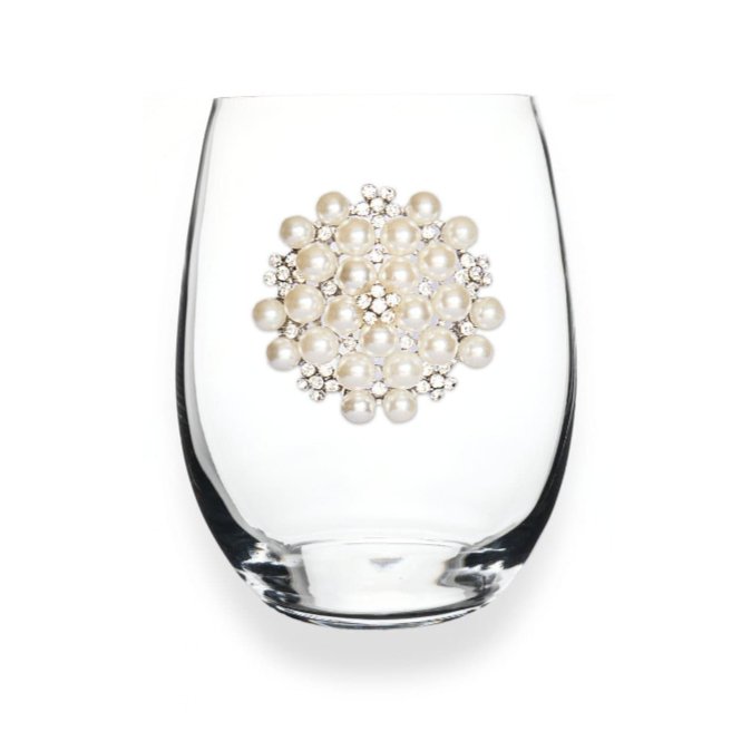 The Queens' Jewels Round Diamond and Pearl Jeweled Stemless Glassware | CeCe's Home & Gifts