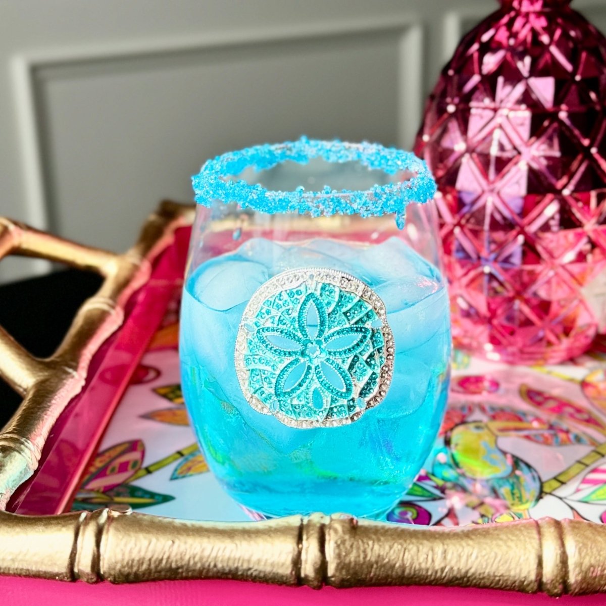 The Queens' Jewels Sand Dollar Jeweled Stemless Glass | CeCe's Home & Gifts