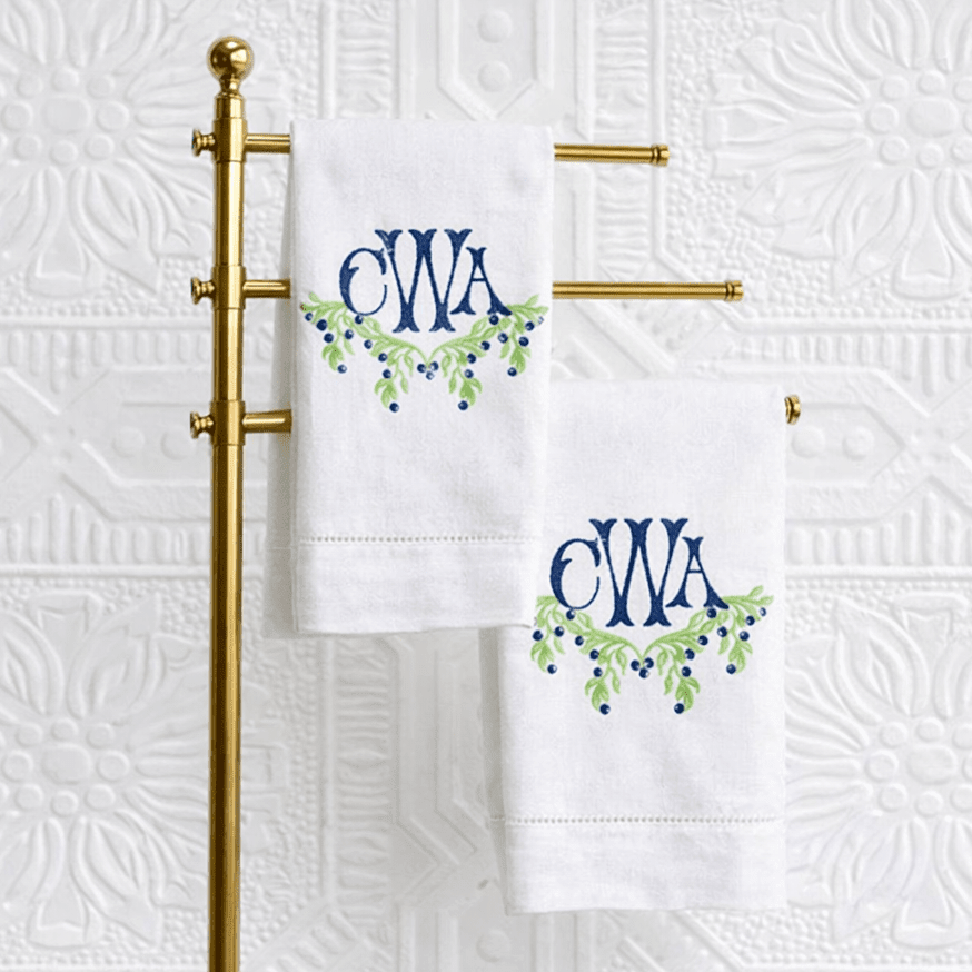 Design by Shuler Studio Savannah Monogrammed 100% Linen Tea Towel - 2 Colors | CeCe's Home & Gifts