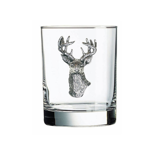Silver Buck Stags Head Deer Jeweled Double Old-Fashioned Glassware - CeCe's Home & Gifts