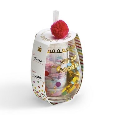 Two's Company Sip Sip Hooray! Happy Birthday Stemless Glass (16 oz.) | CeCe's Home & Gifts