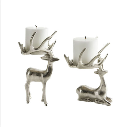 Tableau Sitting Reindeer Pillar Candle Holder | CeCe's Home & Gifts