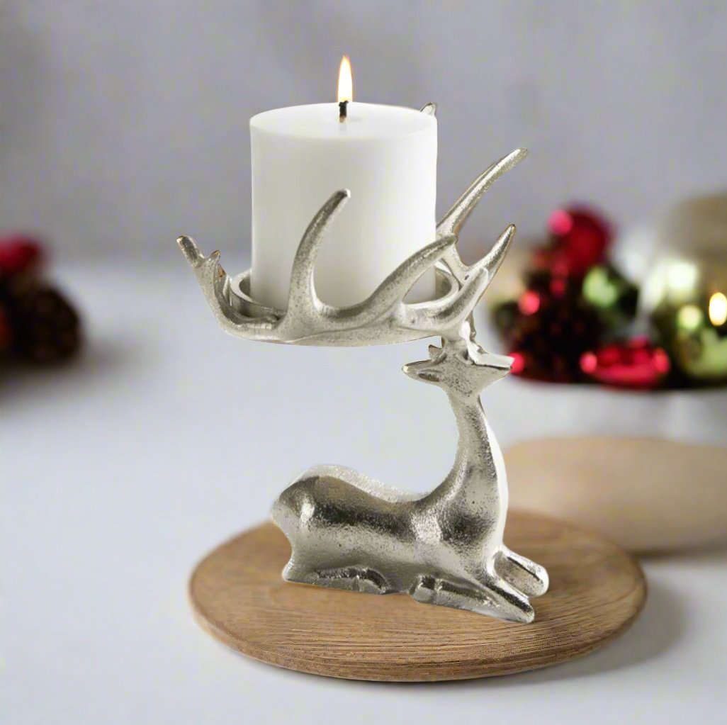 Tableau Sitting Reindeer Pillar Candle Holder | CeCe's Home & Gifts