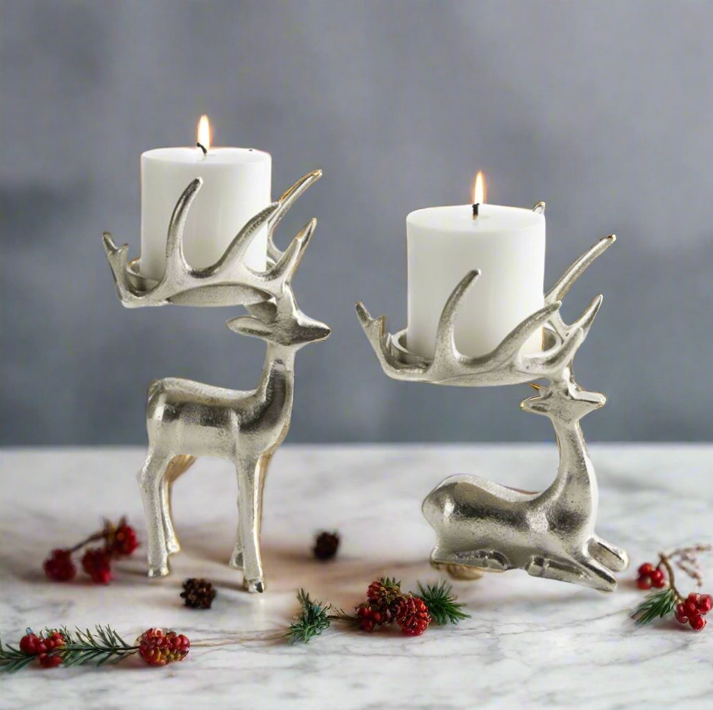 Tableau Sitting Reindeer Pillar Candle Holder | CeCe's Home & Gifts