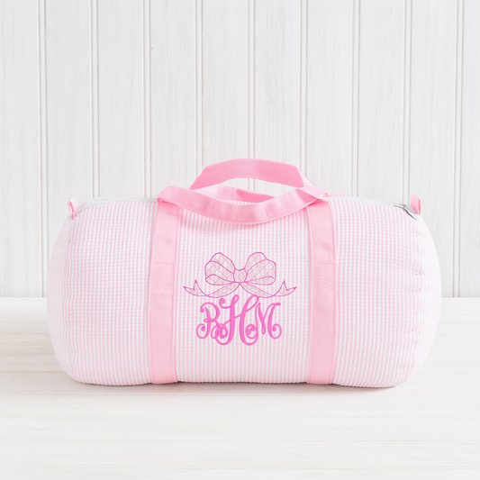 Monogrammed Pink Seersucker Small Duffel