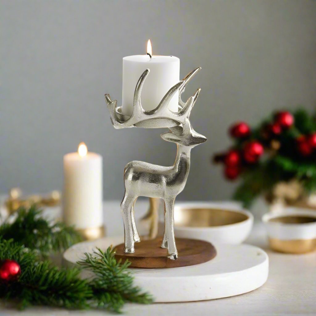 Tableau Standing Reindeer Pillar Candle Holder | CeCe's Home & Gifts