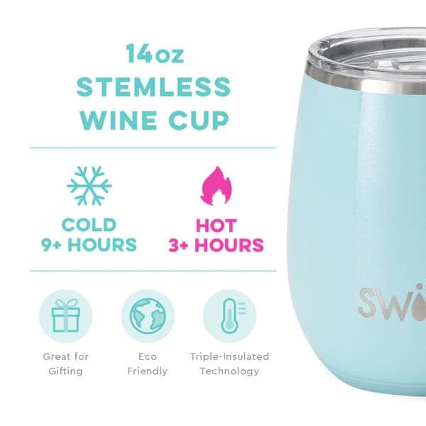 SWIG Life SWIG Shimmer Aquamarine Stemless Wine Cup (14oz) | CeCe's Home & Gifts