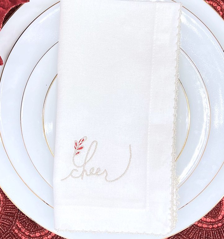 Tableau Embroidered Christmas Sentiment Napkins - CeCe's Home & Gifts