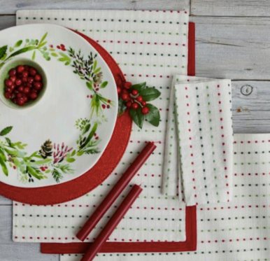Tableau Holiday Pick Stitch Dinner Napkins - CeCe's Home & Gifts