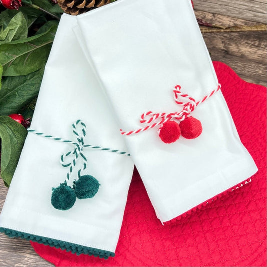 Tableau Home Red or Green Trimmed Napkins - Sets of 4 - CeCe's Home & Gifts