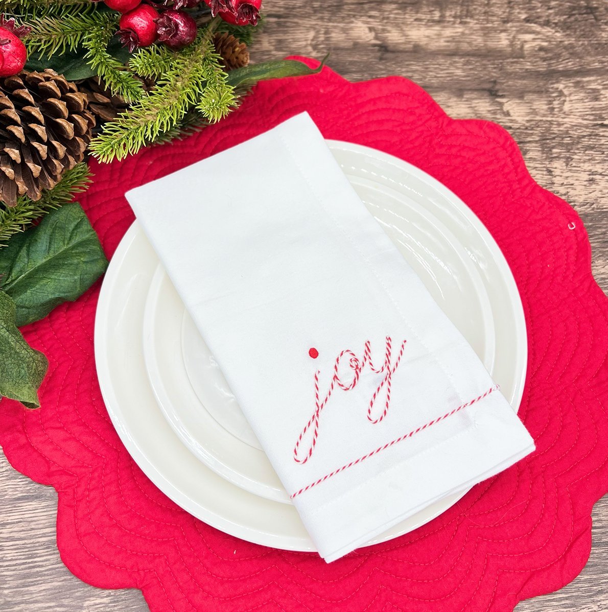 Tableau Tableau Peppermint Stitched Dinner Napkins | CeCe's Home & Gifts