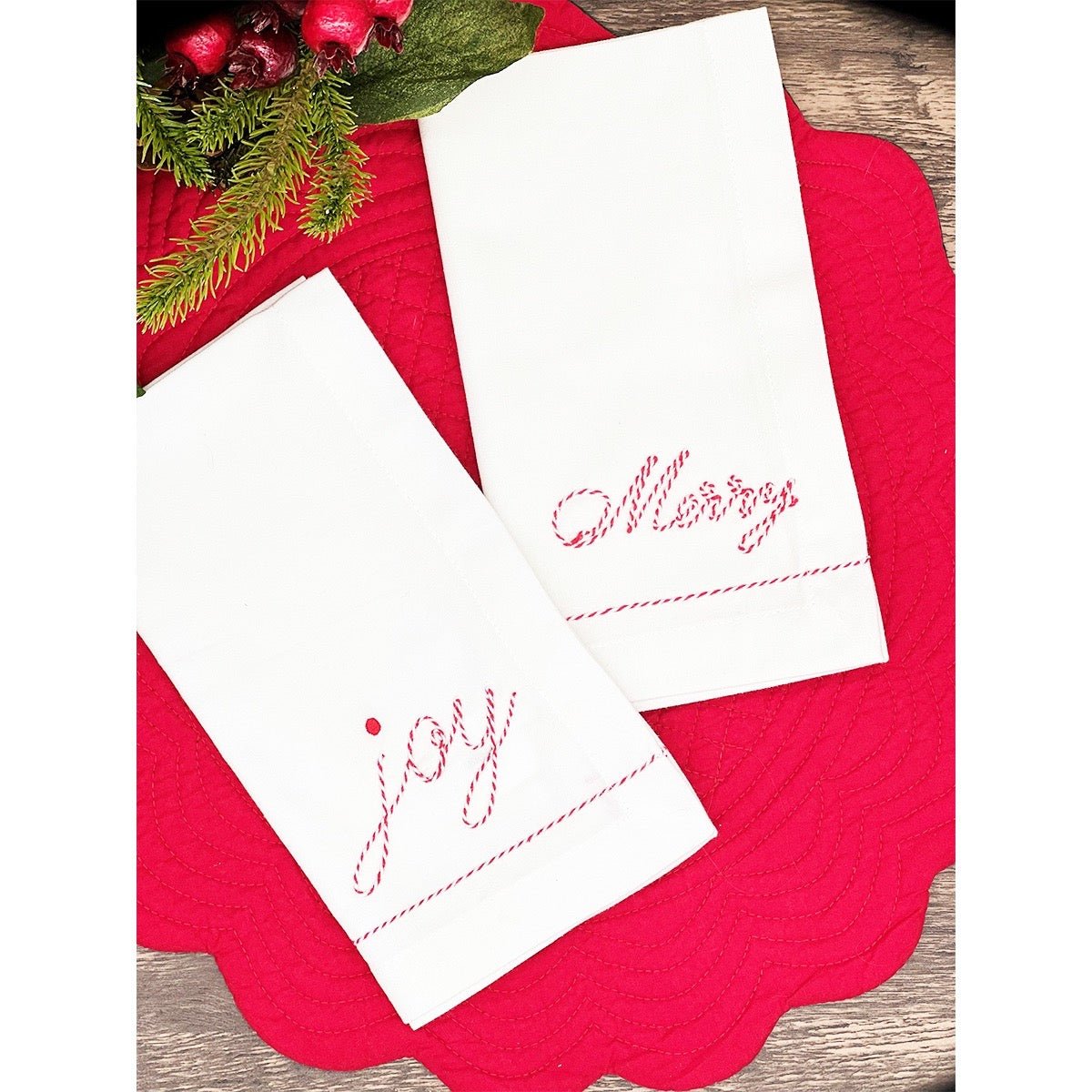 Tableau Tableau Peppermint Stitched Dinner Napkins | CeCe's Home & Gifts