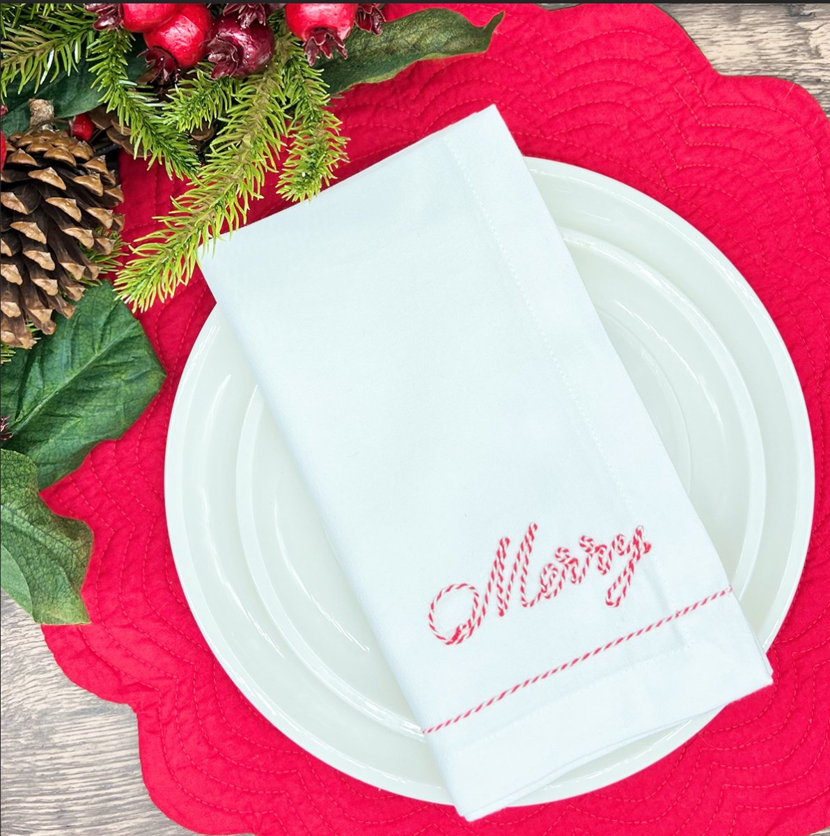 Tableau Tableau Peppermint Stitched Dinner Napkins | CeCe's Home & Gifts