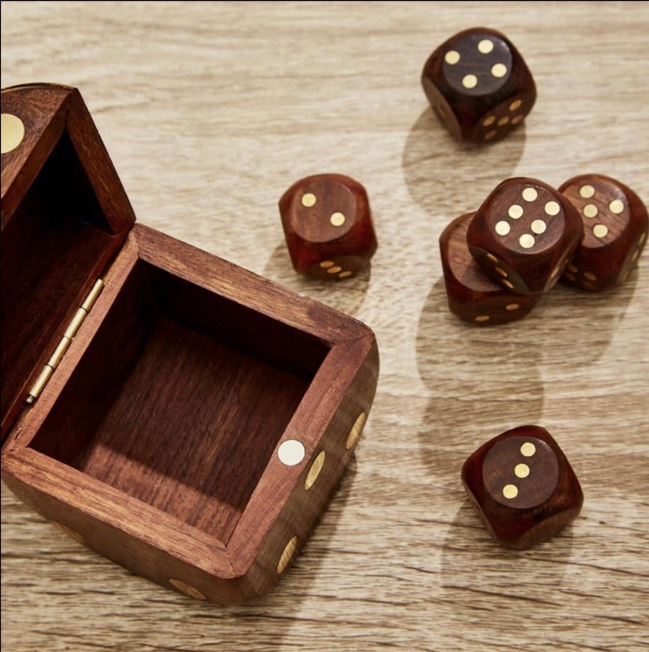 Two's Company Two’s Company Wood Crafted 6-Piece Dice Set | CeCe's Home & Gifts