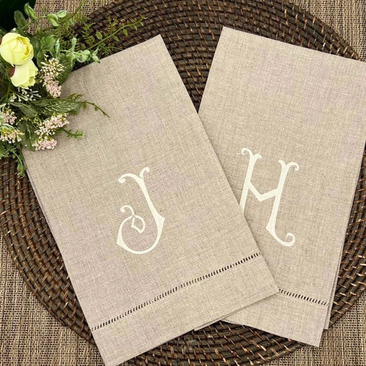 Design by Shuler Studio Vintage Monogrammed Natural Linen Tea Towel | CeCe's Home & Gifts