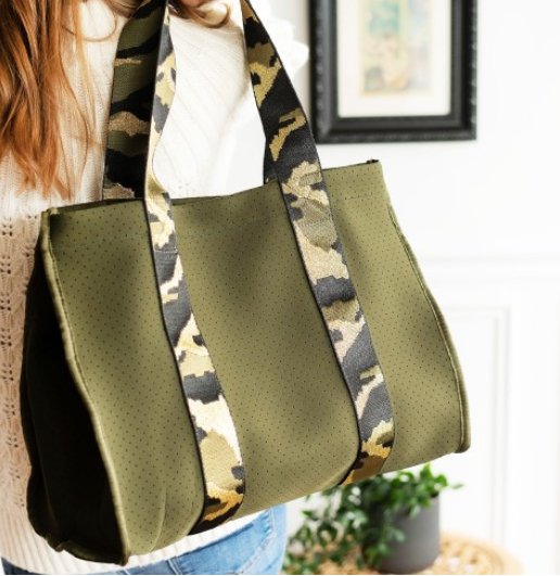 Viv & Lou Camo Accent Neoprene Tote - CeCe's Home & Gifts