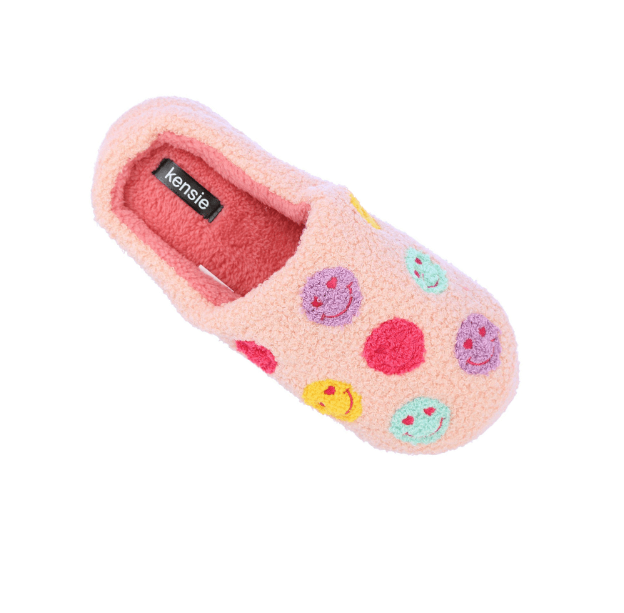 Kensie Women's Fluffy "Smiley Sticker" Slippers | CeCe's Home & Gifts