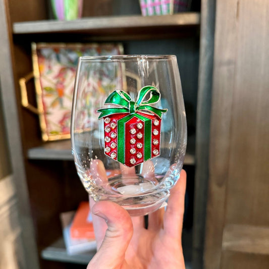 Wrapped Christmas Gift Jeweled Stemless Glassware - CeCe's Home & Gifts