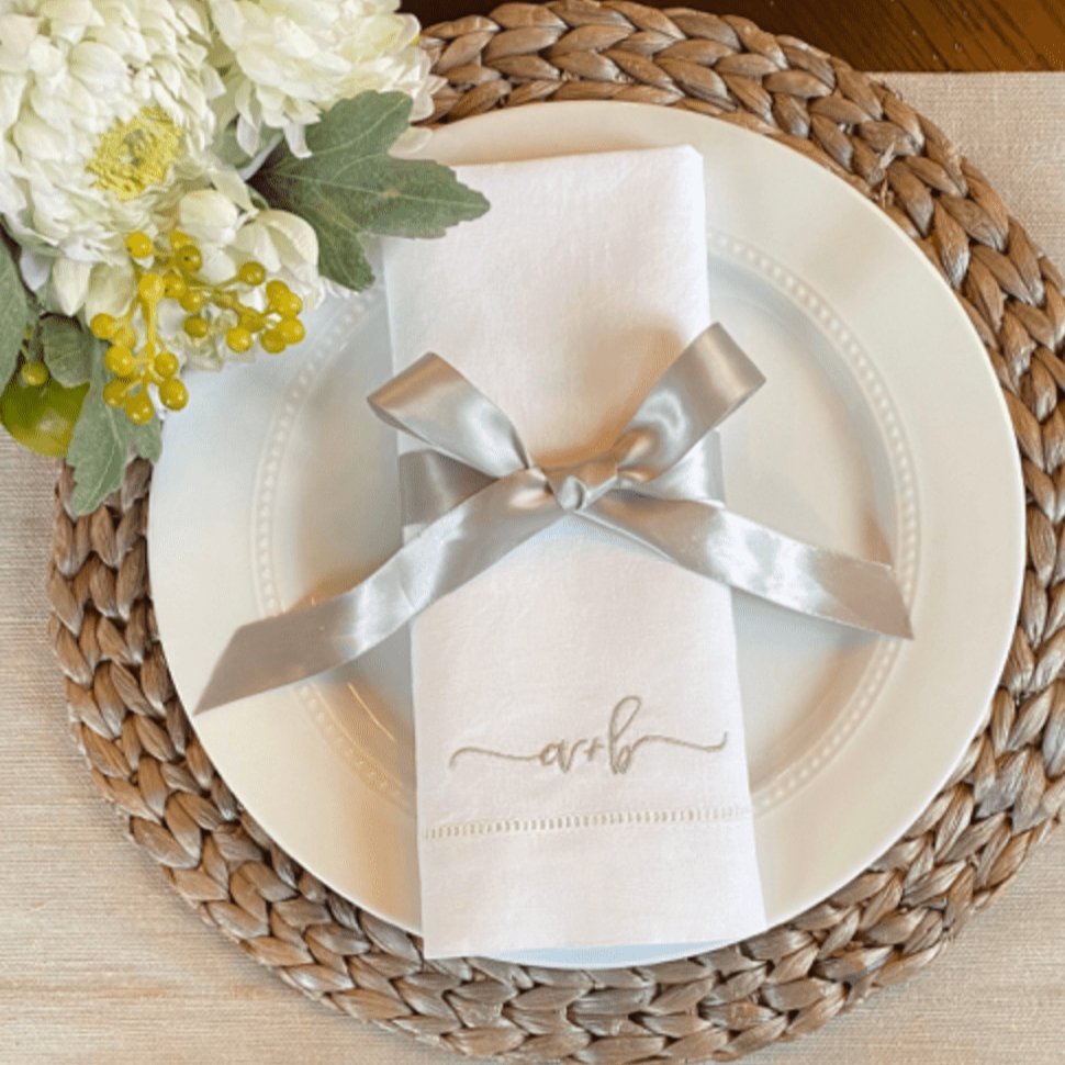 You & Me Monogrammed Linen Dinner Napkin - CeCe's Home & Gifts