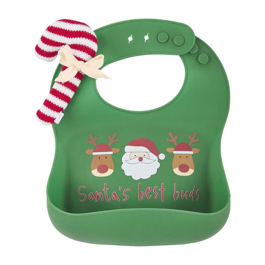 Mud Pie Red or Green Candy Cane Bib Set