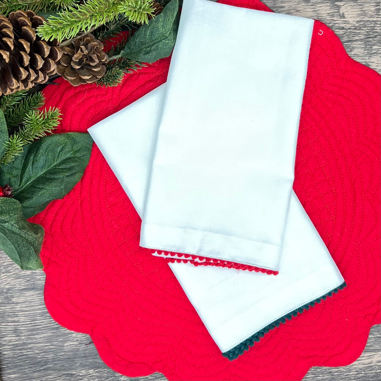 Tableau Home Red or Green Trimmed Napkins - Sets of 4.