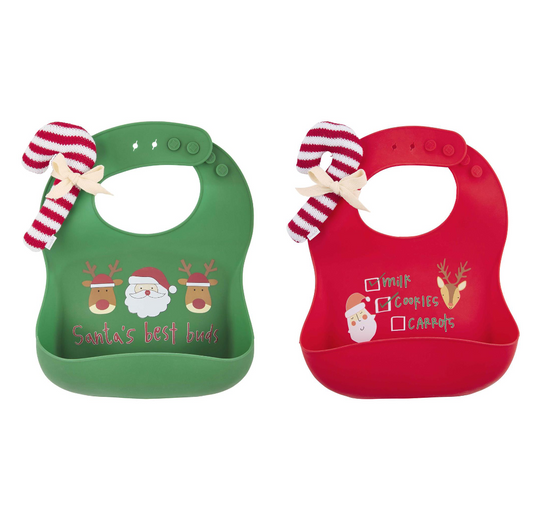 Mud Pie Red or Green Candy Cane Bib Set